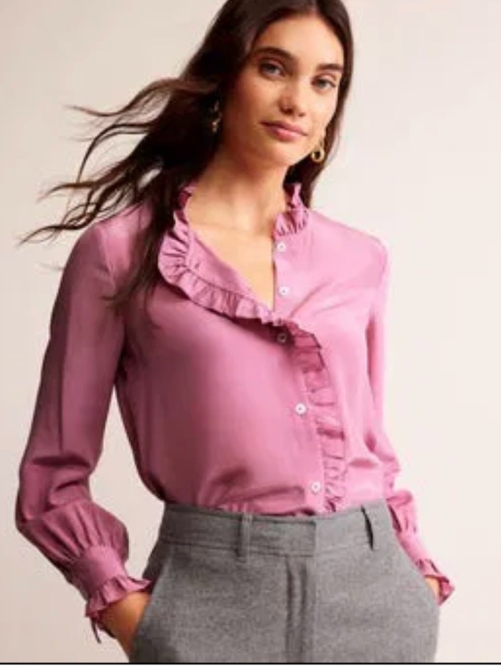 BODEN Ruffle Neck Silk Blouse Pink 4